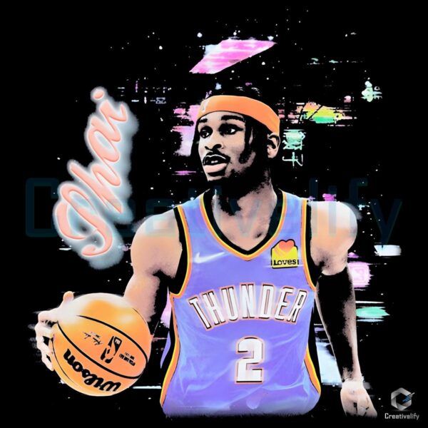 Shai Gilgeous Alexander 2025 Retro Neon Basketball Art Thunder PNG