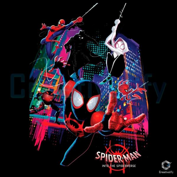 Spider Man Across The Spider Verse Neon City Superhero Art PNG