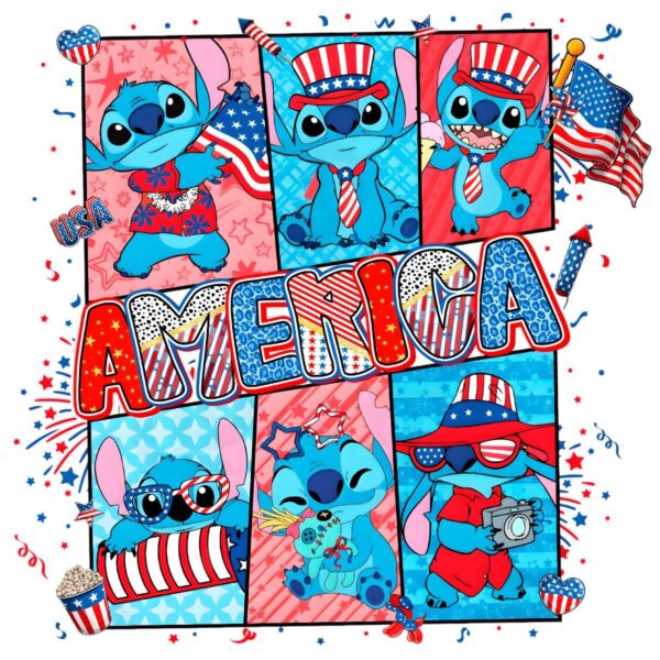 Stitch Retro America Fourth Of July Cartoon Coquette PNG