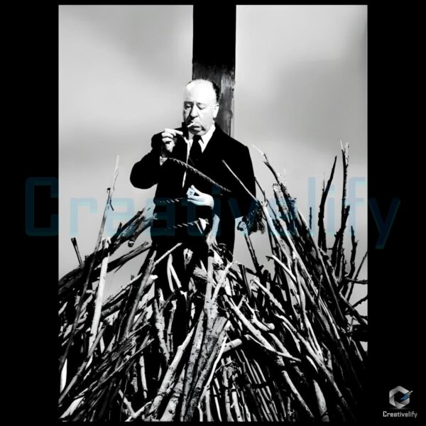 Alfred Hitchcock Field Cross Scene Vintage Monochrome PNG
