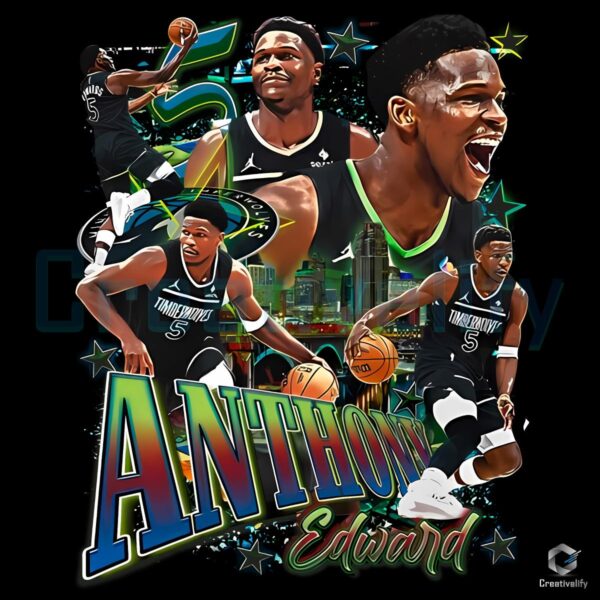 Anthony Edwards Minnesota Timberwolves Number 5 Basketball PNG