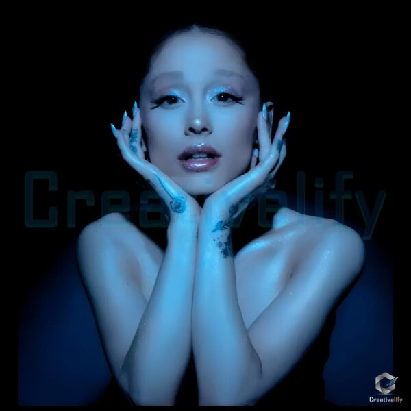 Ariana Grande Elegant Blue Glow Glamour Portrait PNG