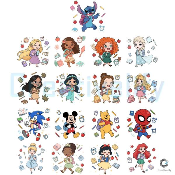 Back To School Cartoon Character Bundle First Day Teacher Kids