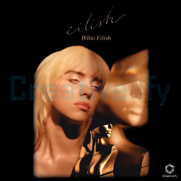 Billie Eilish Golden Reflection Mood Portrait Vintage PNG