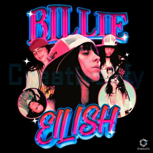 Billie Pop Star Retro Collage Neon Hat Portrait PNG
