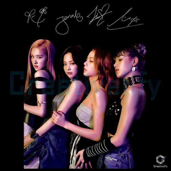 Blackpink Four Members Autograph Pose Kpop Girl Group Concert PNG
