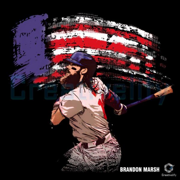 Brandon Marsh Philadelphia Baseball Usa Flag Swing Pose PNG