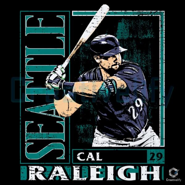 Cal Raleigh Seattle Baseball Card Style Graphic PNG