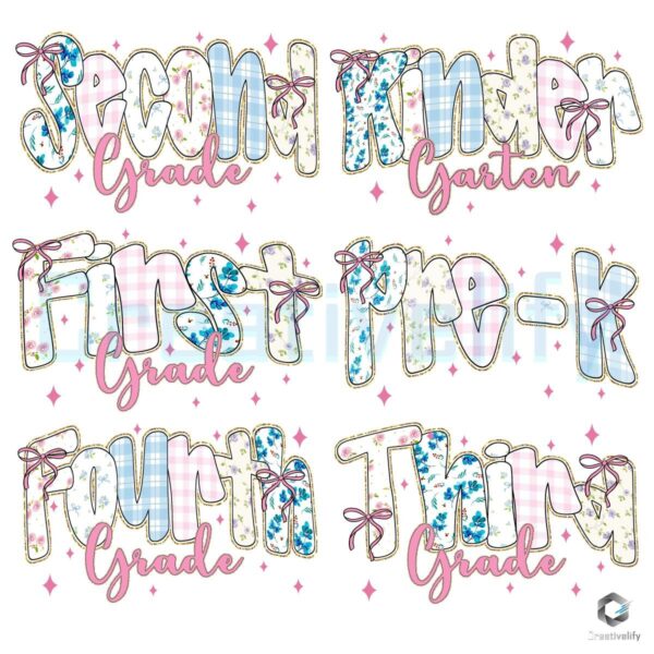 Coquette Floral Back To School Teacher Grade Level Design PNG Bundle