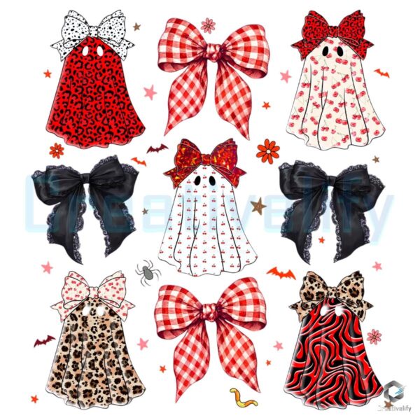 Coquette Ghost Bow Leopard Halloween Cute Spooky Season PNG