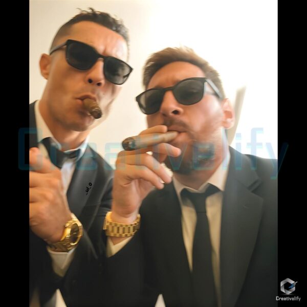 Cristiano Ronaldo Lionel Messi Cool Suit Cigar Boss Style PNG