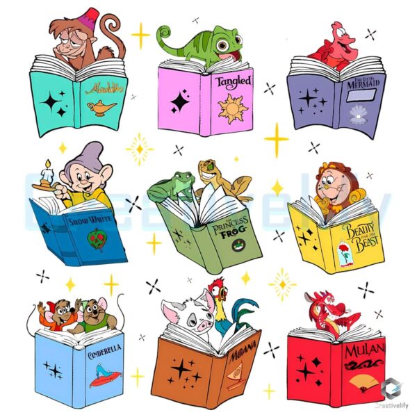 Disney Princess Sidekick Reading Time Back To School Book Lover PNG