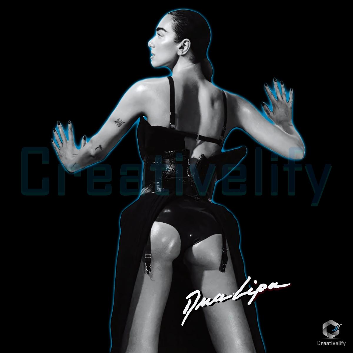 Dua Lipa Black Outfit Back Pose Neon Edge PNG Dua Lipa Black Outfit Back Pose Neon Edge PNG