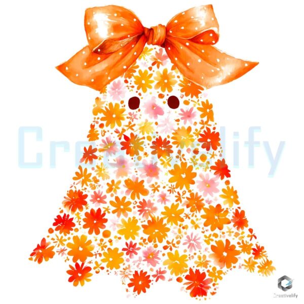Floral Bow Ghost Girly Cute Halloween PNG