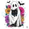 Floral Ghost Black Cat Retro Spooky Halloween PNG