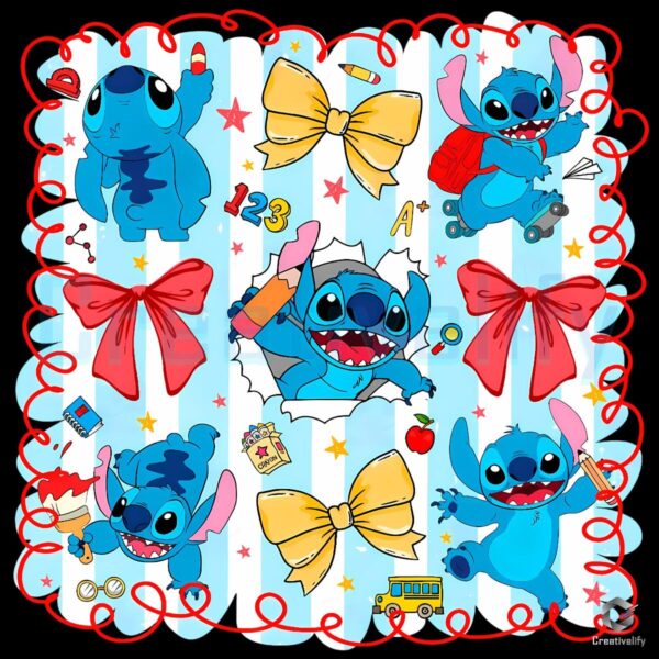 Funny Disney Stitch Coquette Bow Back To School PNG