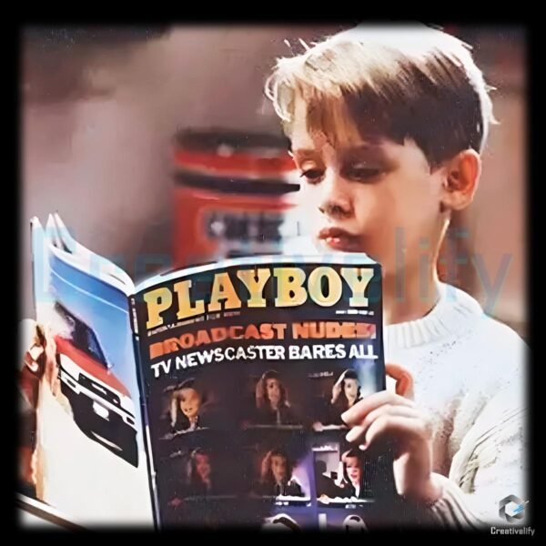 Funny Home Alone Kid Reading Playboy Meme Vintage PNG