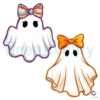 Girly Halloween Ghost With Bow Handdrawn Crayon Style PNG