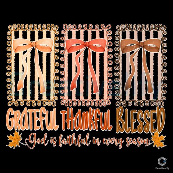 Grateful Thankful Blessed Christian Fall Bow PNG