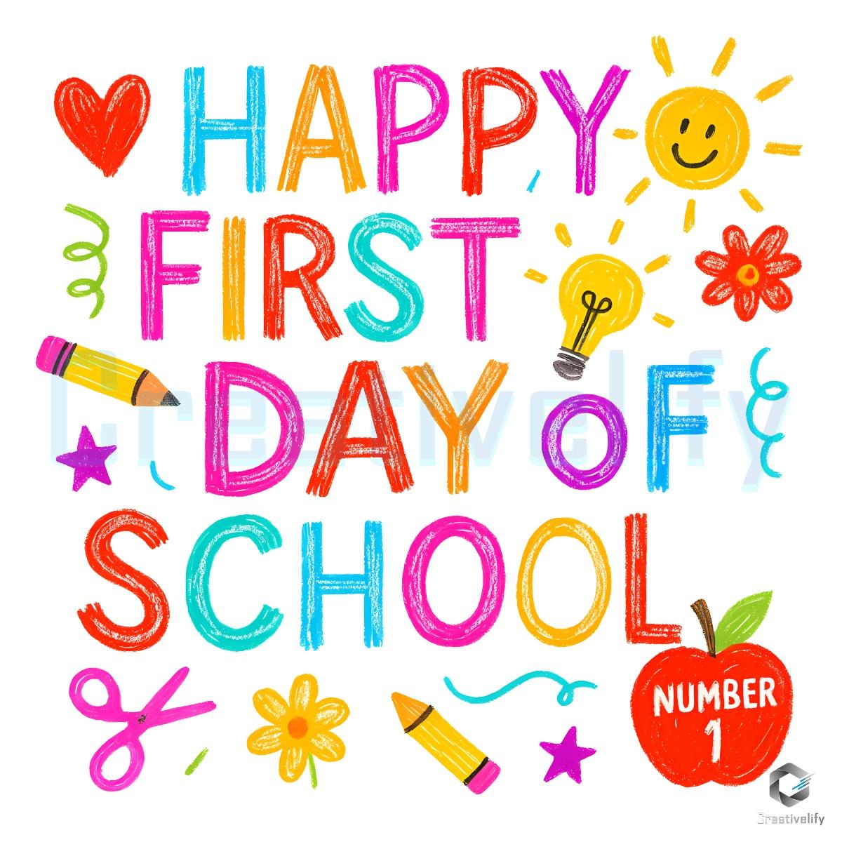 Happy First Day Of School Crayon Doodle Retro Back To School PNG Happy First Day Of School Crayon Doodle Retro Back To School PNG