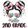 Hello Second Grade Girl Hair Pencil Sunglasses Pink Bow Back To School PNG