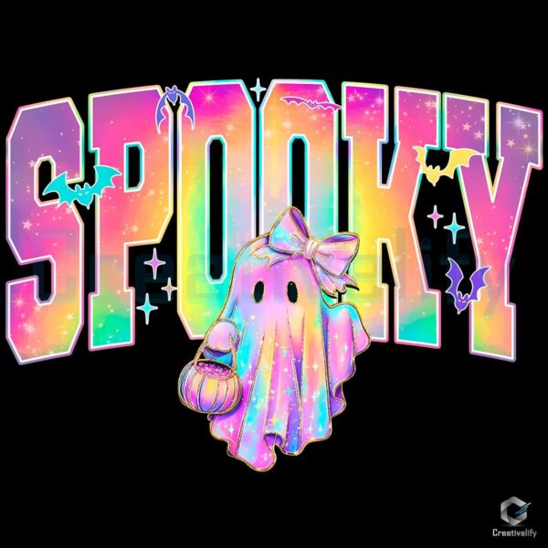 Holographic Neon Ghost Bow Spooky Halloween PNG