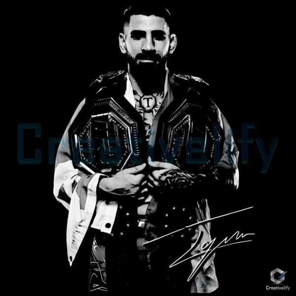 Ilia Topuria Double Belt Champion Monochrome Signature PNG