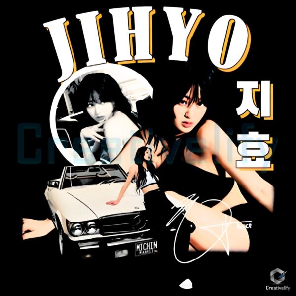 Jihyo Retro Car Collage Twice Kpop Fan Art PNG