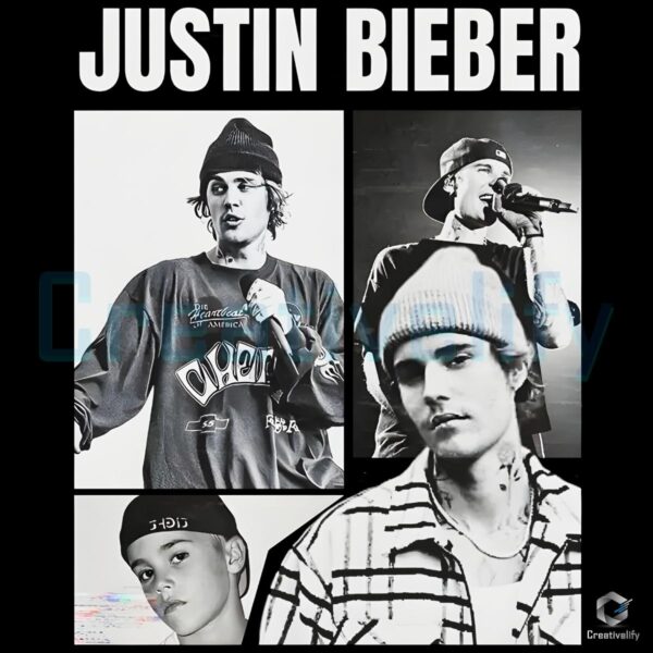 Justin Bieber Black White Vintage Collage Style Graphic PNG