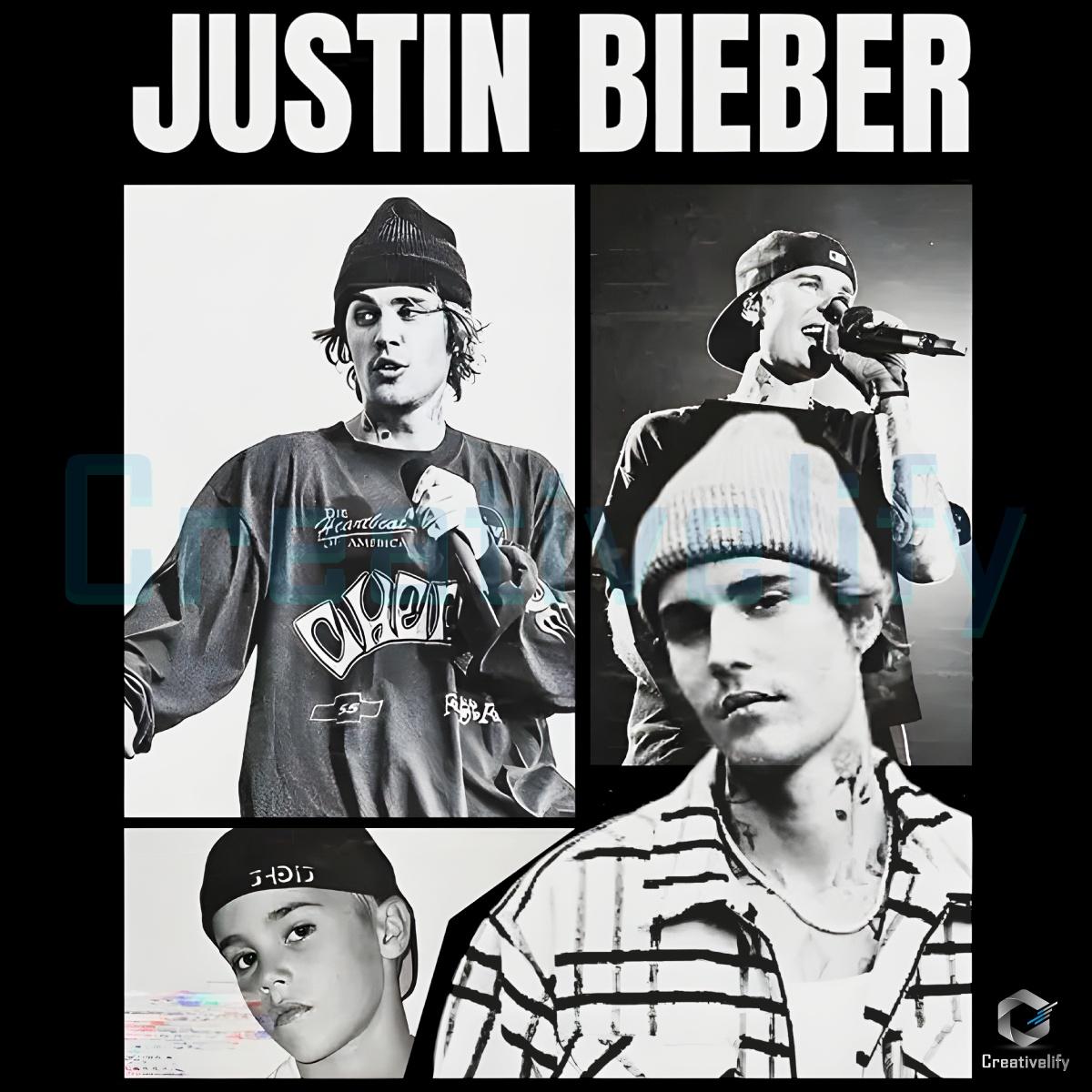 Justin Bieber Black White Vintage Collage Style Graphic PNG Justin Bieber Black White Vintage Collage Style Graphic PNG