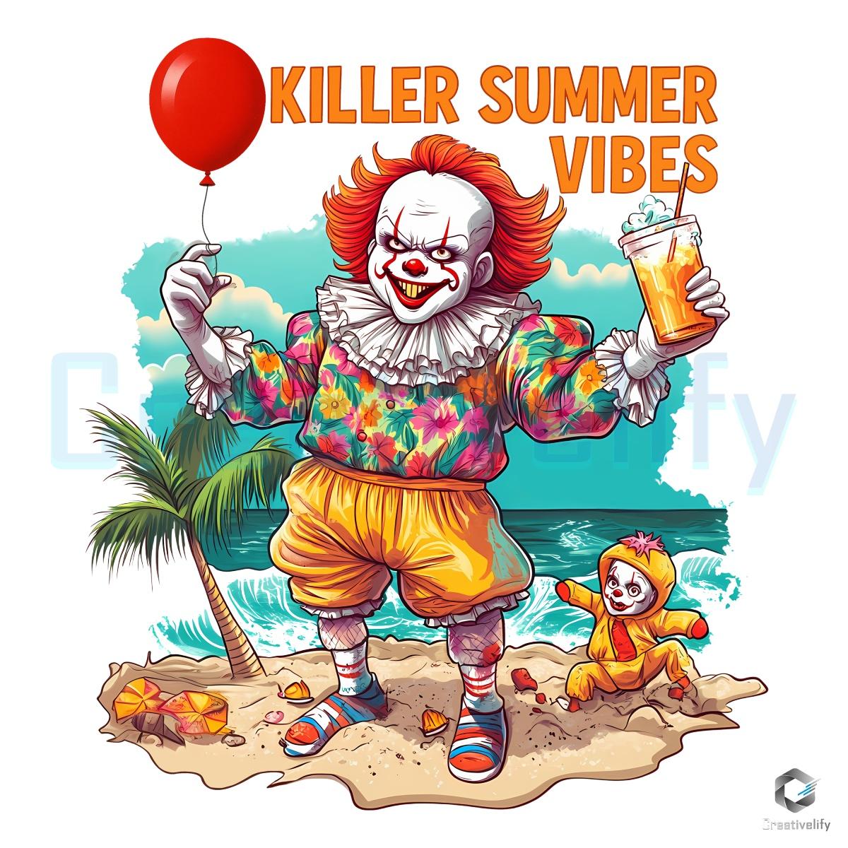 Killer Summer Vibes Funny Horror Clown On Beach Retro Vacation Halloween PNG Killer Summer Vibes Funny Horror Clown On Beach Retro Vacation Halloween PNG