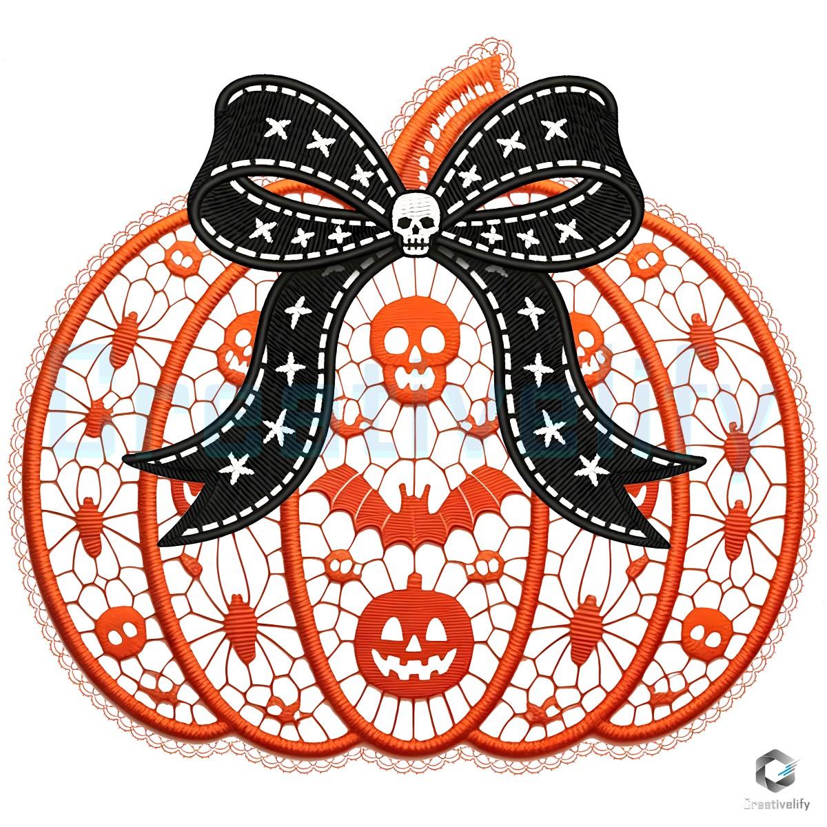 Lace Skull Bow Pumpkin Retro Halloween PNG Lace Skull Bow Pumpkin Retro Halloween PNG