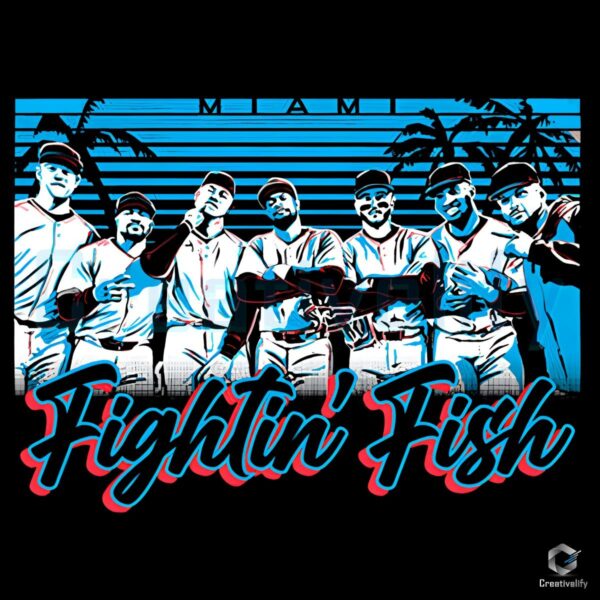 Miami Fightin Fish Retro Baseball Team Graphic PNG