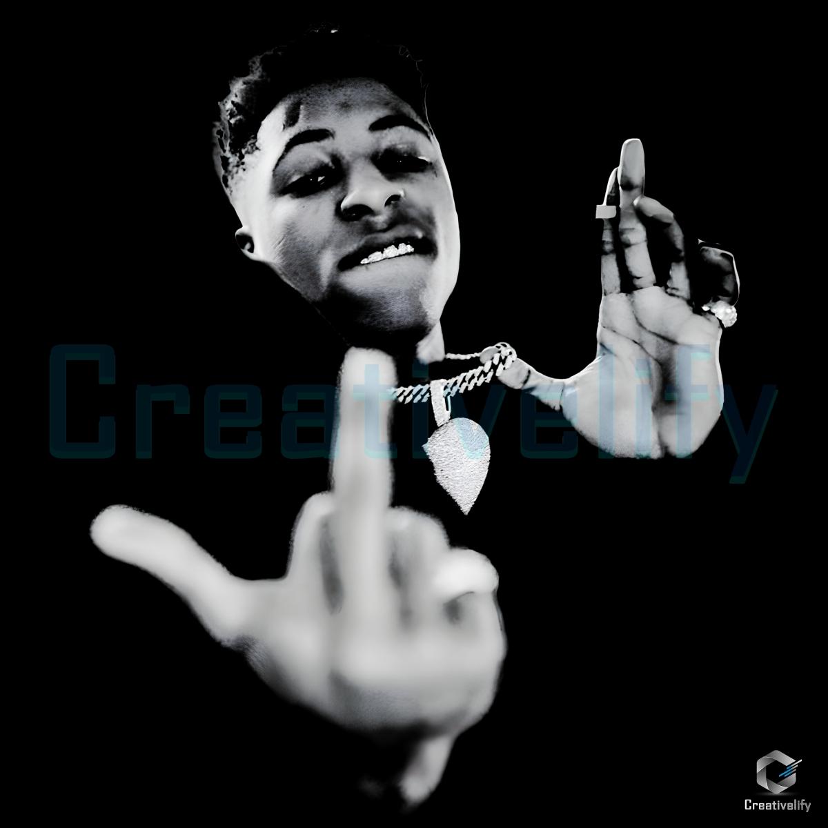 Nba Youngboy Middle Finger Rap Attitude Black And White Portrait PNG Nba Youngboy Middle Finger Rap Attitude Black And White Portrait PNG