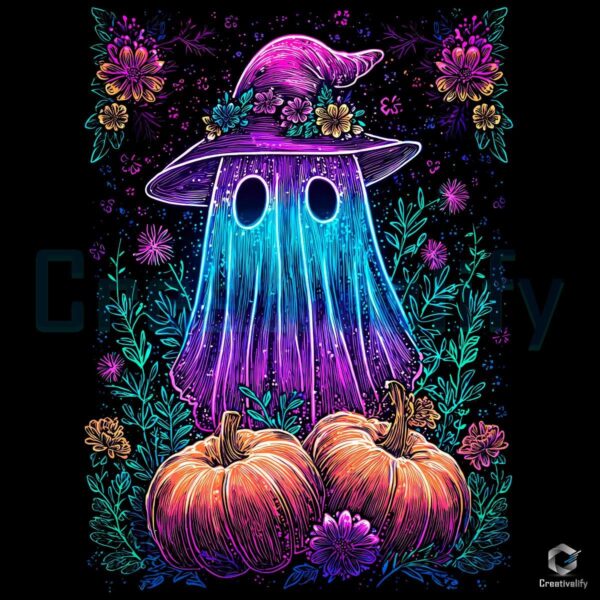 Neon Witchy Ghost Floral Pumpkin Spooky Halloween PNG