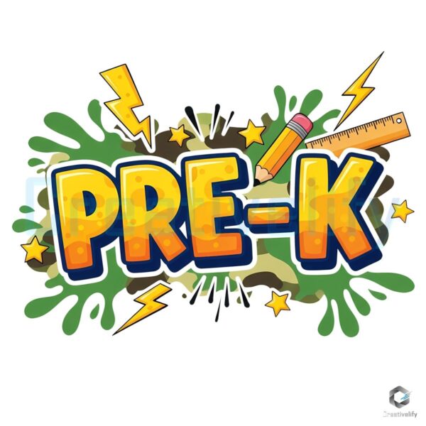 Prek Camo Back To School Retro Boys Sublimation Design PNG