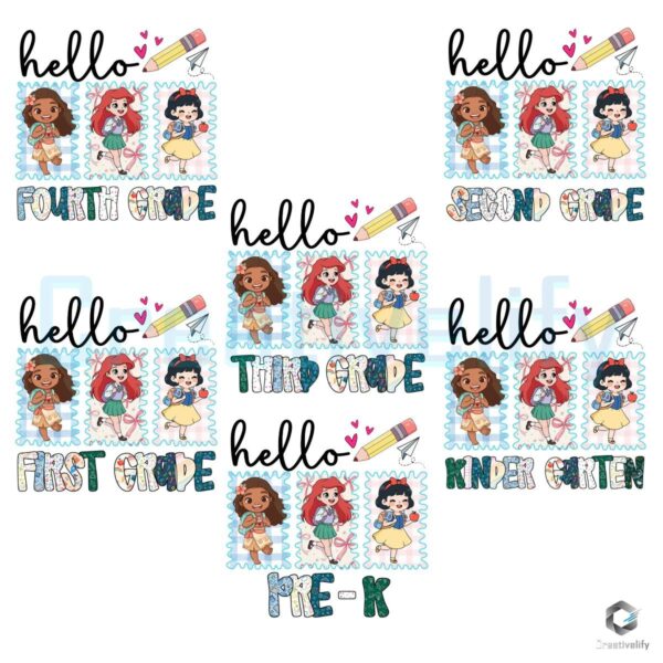 Princess Character Back To School Grade PNG Bundle