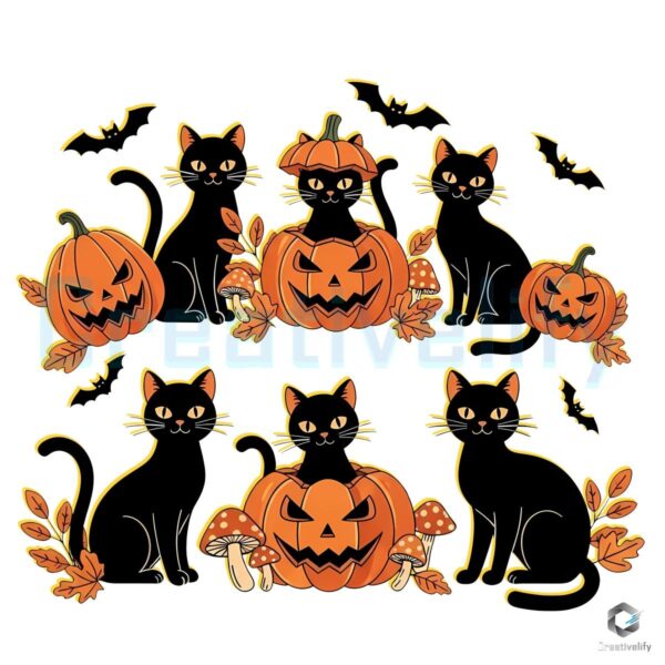 Retro Black Cat Pumpkin Halloween Fall Autumn Gothic PNG