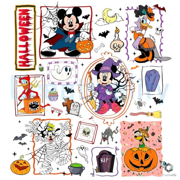 Retro Halloween Mouse And Friends Spooky Cartoon PNG