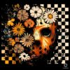 Retro Horror Floral Killer Jason Voorhees Halloween Checkered Mask PNG
