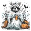 Retro Raccoon Ghost Spooky Pumpkin Halloween PNG