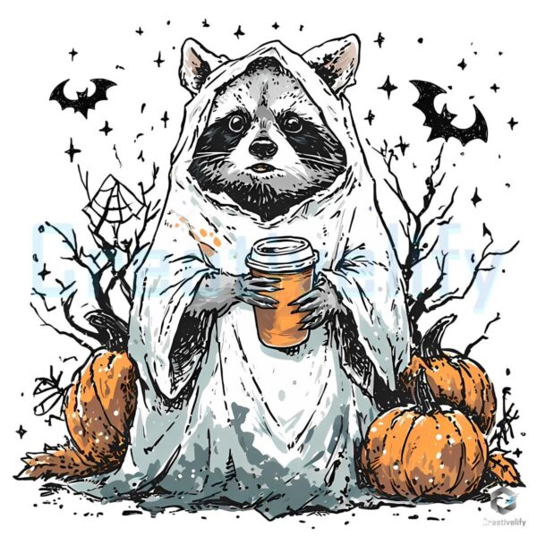 Retro Raccoon Ghost Spooky Pumpkin Halloween PNG