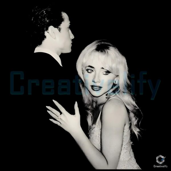 Sabrina Carpenter Glamorous Dance Moment Black And White Portrait PNG