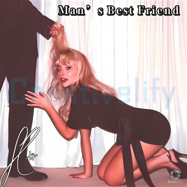 Sabrina Carpenter Man Best Friend Black Dress Kneeling Pose PNG