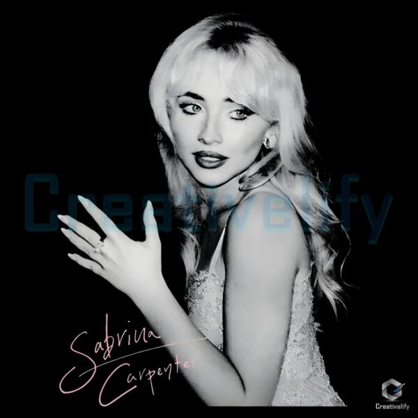 Sabrina Carpenter Retro Glam Pose Black And White Signature PNG
