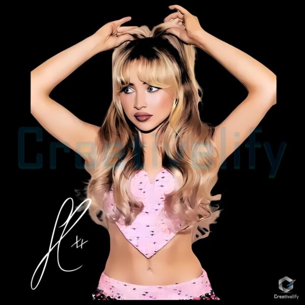 Sabrina Carpenter Retro Pink Outfit Pop Star Aesthetic PNG