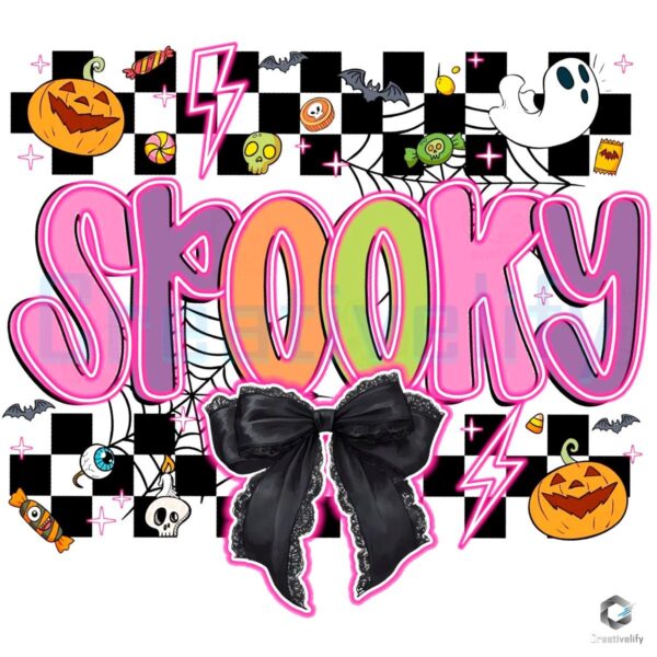 Spooky Halloween Checkered Bow Preppy Boo Coquette PNG