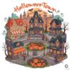 Spooky Pumpkin Town Halloween Retro Ghost Scene PNG