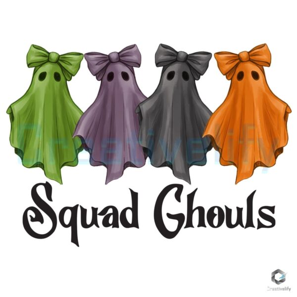 Squad Ghouls Halloween Ghost Friends With Bows PNG