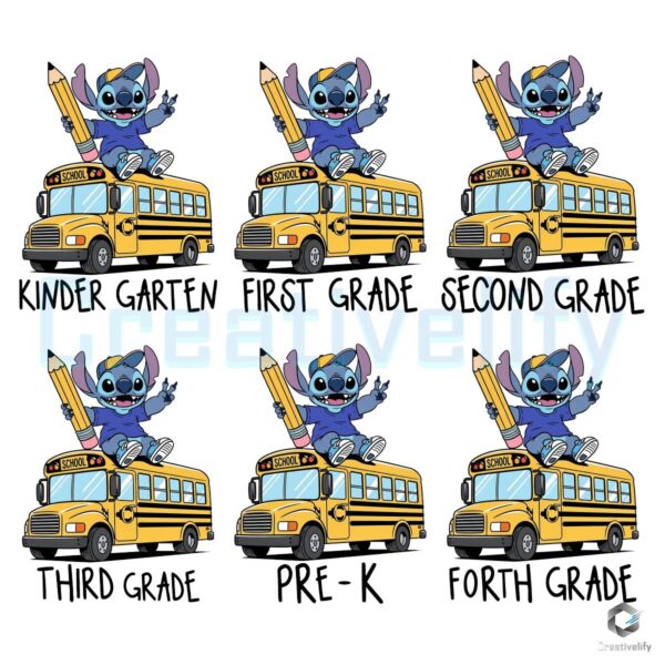 Stitch Back To School Teacher Boy First Day Prek To Fourth Grade PNG Bundle